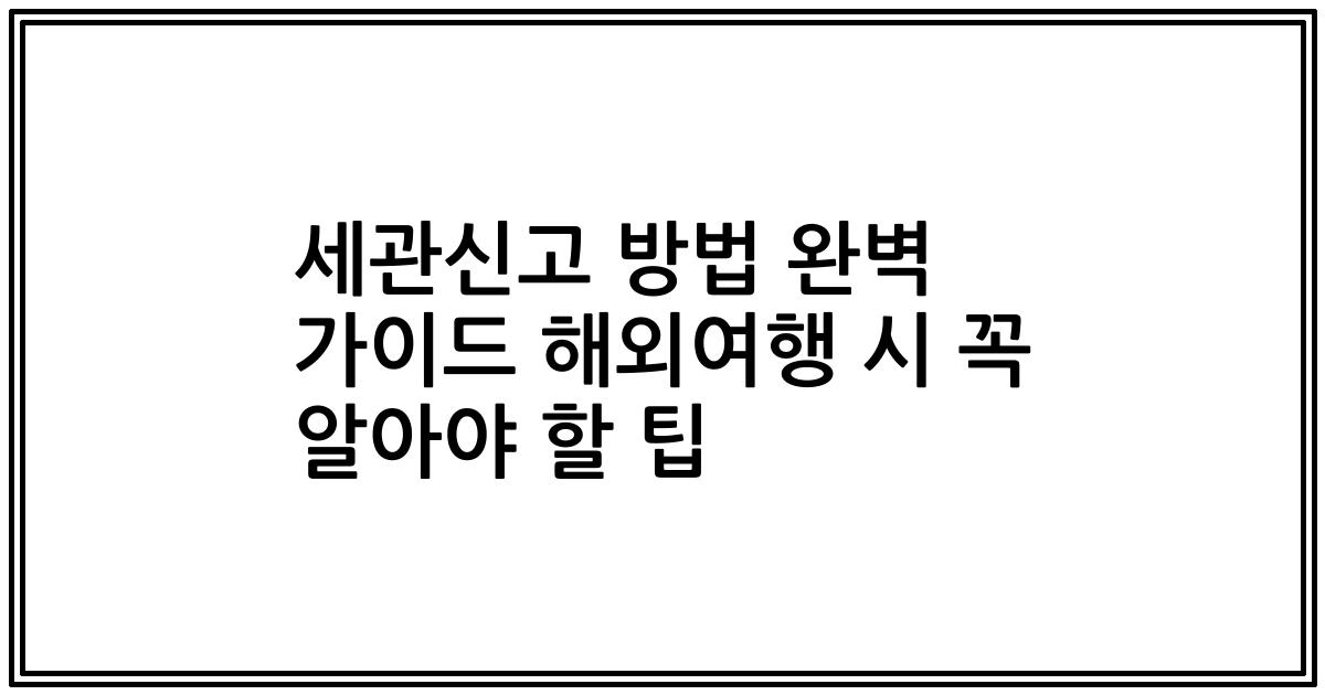 세관신고 방법 완벽 가이드 해외여행 시 꼭 알아야 할 팁